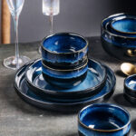 16- Pieces Ceramic Blue Porcelain Dinnerware Set