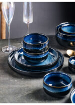 16- Pieces Ceramic Blue Porcelain Dinnerware Set