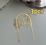 3Pcs Acrylic Happy Birthday Cake Decorations