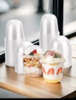 20- Pieces 500ml Set of Transparent Plastic Dessert Cups with Lids, Multi functions Pudding Cups - Image 2